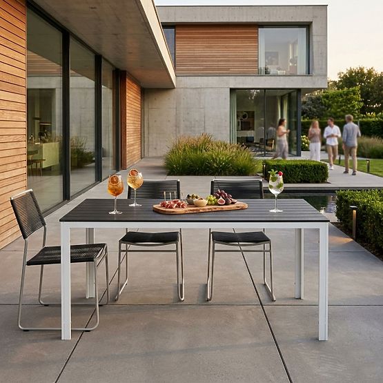 Garden Table for 6 People 156x78 cm Polywood Terrace Furniture Gray White MultiGarden