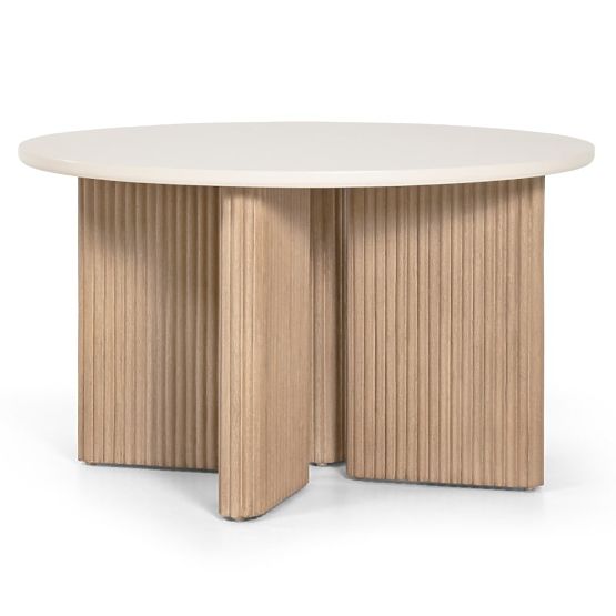 Garden Table Komorebi 130 cm with Stone Top, Light Acacia Wood/Light Beige, Round, Slats