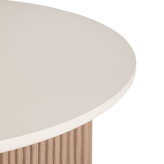 Garden Table Komorebi 130 cm with Stone Top, Light Acacia Wood/Light Beige, Round, Slats