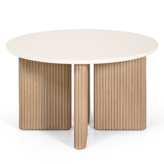 Garden Table Komorebi 130 cm with Stone Top, Light Acacia Wood/Light Beige, Round, Slats