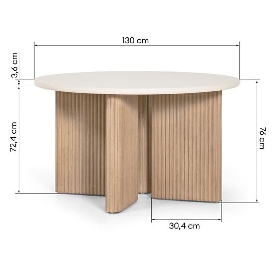Garden Table Komorebi 130 cm with Stone Top, Light Acacia Wood/Light Beige, Round, Slats