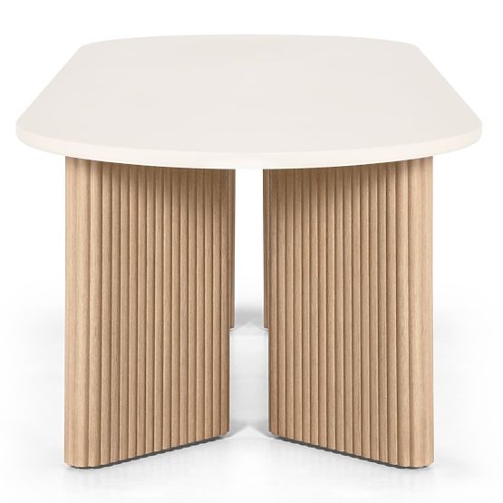 Garden Table Komorebi 270 cm with Stone Top, Light Acacia Wood/Light Beige, Oval, Slats