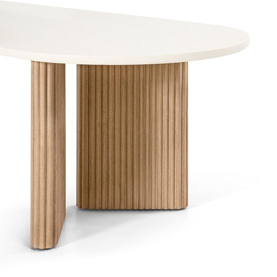 Garden Table Komorebi 270 cm with Stone Top, Light Acacia Wood/Light Beige, Oval, Slats