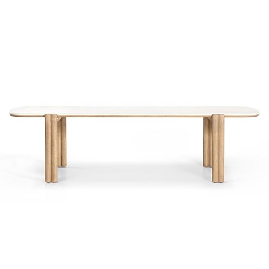 Garden Table Komorebi 280 cm with Stone Top, Light Acacia Wood/Light Beige, Rectangular