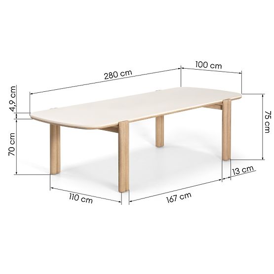 Garden Table Komorebi 280 cm with Stone Top, Light Acacia Wood/Light Beige, Rectangular