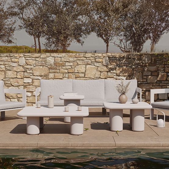 Garden Table Vibonis 100 cm, Square, Cement, Light Beige