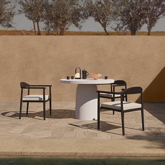 Garden Table Vibonis 106 cm, Round, Cement, Light Beige, Matte