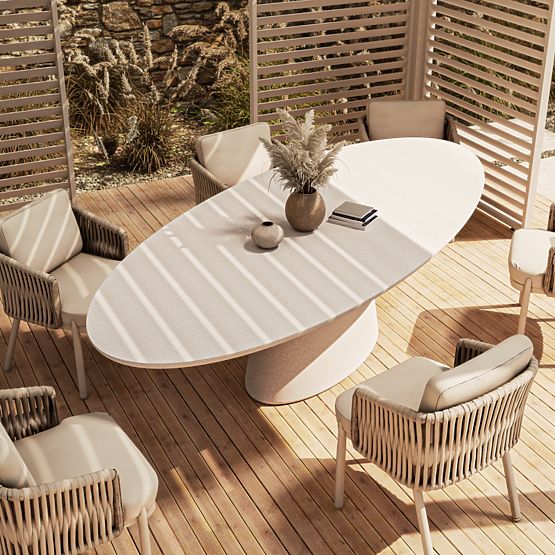 Garden Table Vibonis 280 cm, Oval, Cement, Light Beige