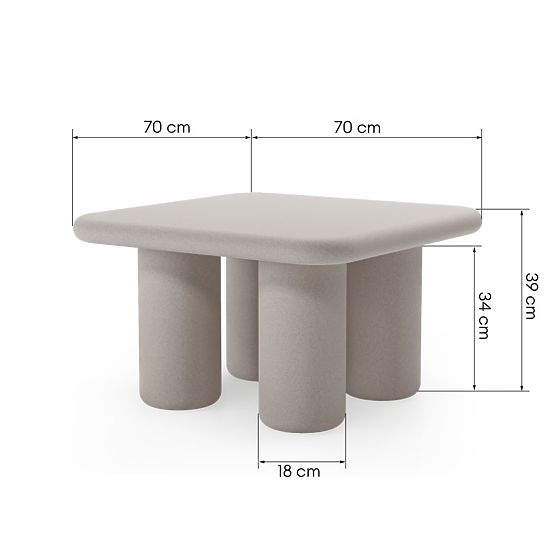 Garden Table Vibonis 70 cm, Square, Cement, Light Beige