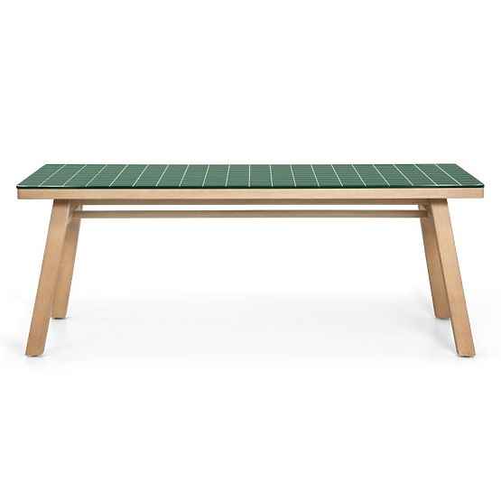 Garden Table Wabi 200 cm with Stone Top, Light Acacia Wood/Green, Rectangular