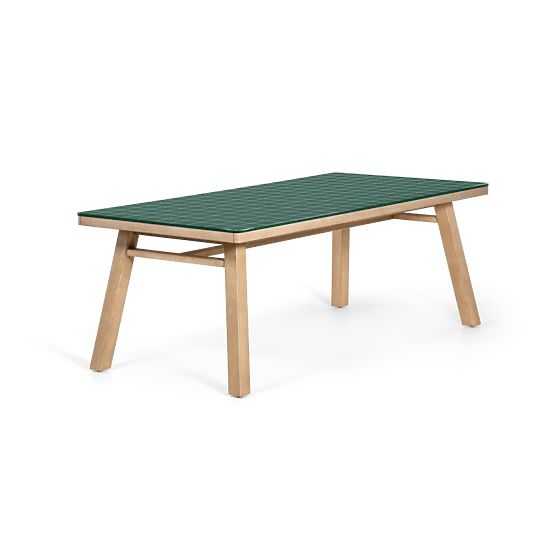 Garden Table Wabi 200 cm with Stone Top, Light Acacia Wood/Green, Rectangular