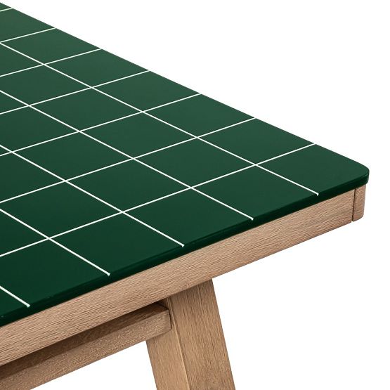 Garden Table Wabi 200 cm with Stone Top, Light Acacia Wood/Green, Rectangular
