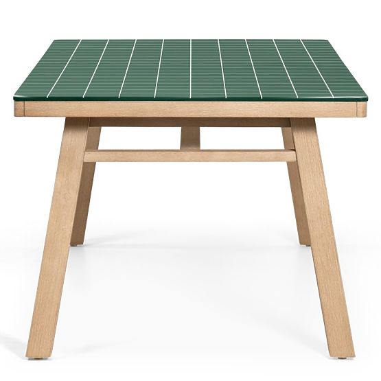 Garden Table Wabi 200 cm with Stone Top, Light Acacia Wood/Green, Rectangular