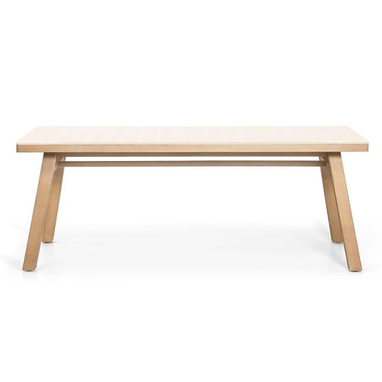 Garden Table Wabi 200 cm with Stone Top, Light Acacia Wood/Light Beige, Rectangular