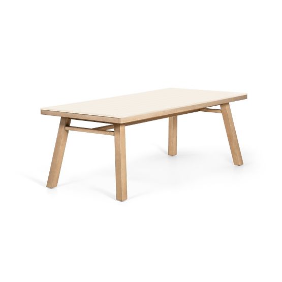Garden Table Wabi 200 cm with Stone Top, Light Acacia Wood/Light Beige, Rectangular