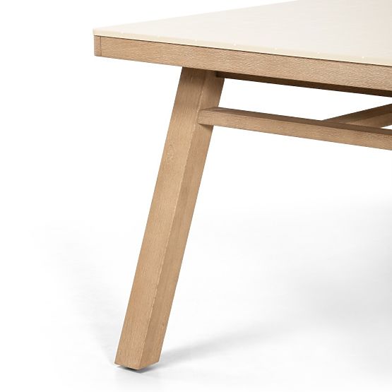 Garden Table Wabi 200 cm with Stone Top, Light Acacia Wood/Light Beige, Rectangular