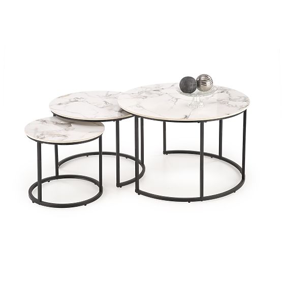 GILDA set of 3 tables, white marble / black (1p=1set)