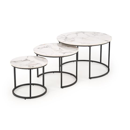 GILDA set of 3 tables, white marble / black (1p=1set)