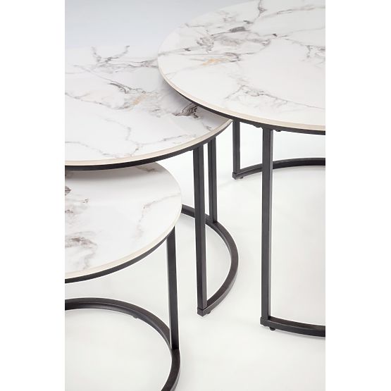 GILDA set of 3 tables, white marble / black (1p=1set)