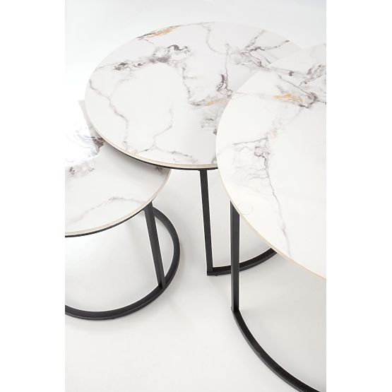 GILDA set of 3 tables, white marble / black (1p=1set)