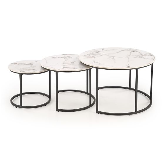 GILDA set of 3 tables, white marble / black (1p=1set)