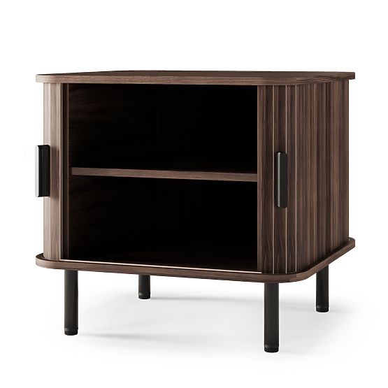 Gliss Nightstand, Rounded, Slats, Dark Walnut