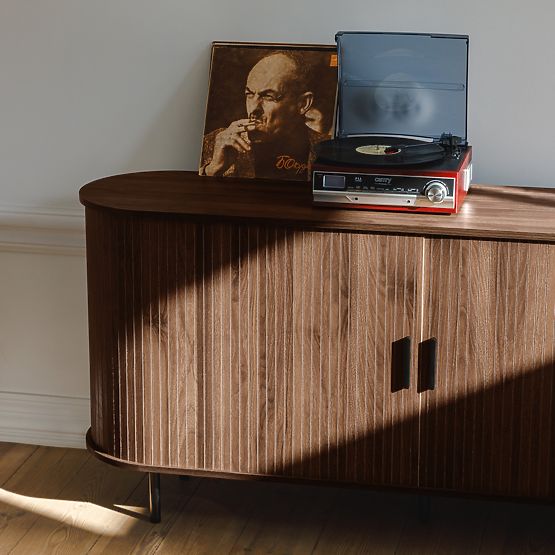 Gliss Dresser, Rounded, Slats, Dark Walnut