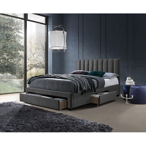 GRACE 140 Bed with Drawers in Grey Velvet (3p=1pc)