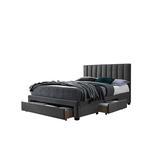 GRACE 140 Bed with Drawers in Grey Velvet (3p=1pc)