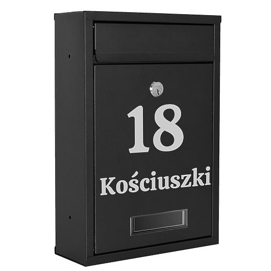 Gustav Black Letter Mailbox with Inscriptions