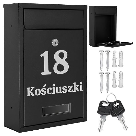 Gustav Black Letter Mailbox with Inscriptions