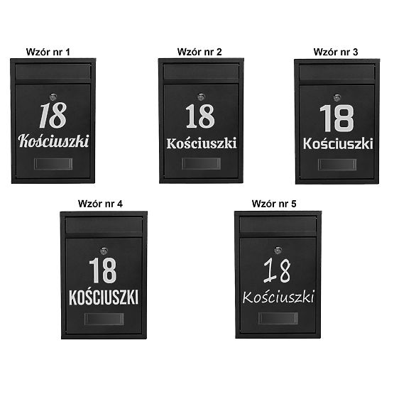 Gustav Black Letter Mailbox with Inscriptions