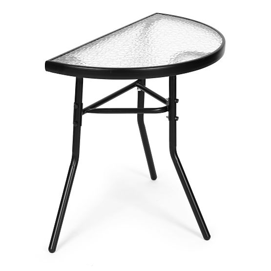 Half-Circular Glass Coffee Table for Balcony, Terrace, Patio Black