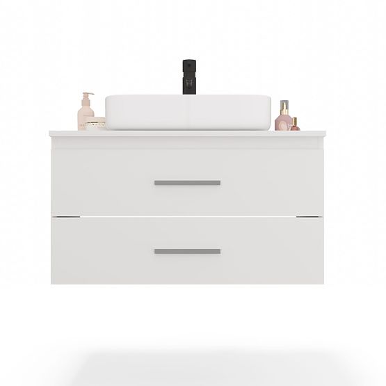 Hanging Bathroom Cabinet NEL 80 White with 2 Drawers Under Sink