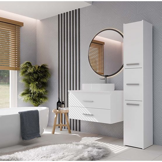 Hanging Bathroom Cabinet NEL 80 White with 2 Drawers Under Sink