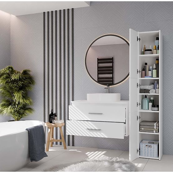 Hanging Bathroom Cabinet NEL 80 White with 2 Drawers Under Sink