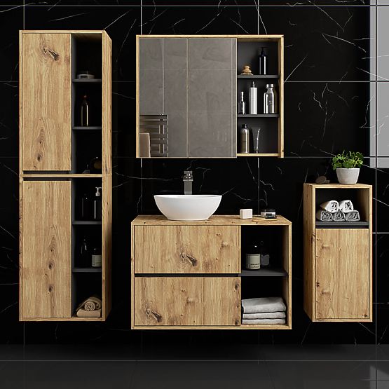 HANGING BATHROOM CABINET VAMI W50 2D 6P ARTISAN OAK / GRAPHITE GRAY