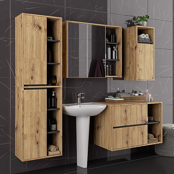HANGING BATHROOM CABINET VAMI W50 2D 6P ARTISAN OAK / GRAPHITE GRAY