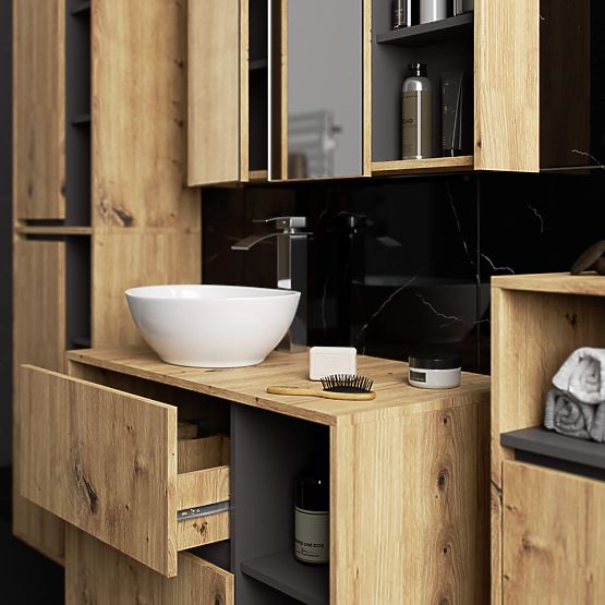 HANGING BATHROOM CABINET VAMI W50 2D 6P ARTISAN OAK / GRAPHITE GRAY