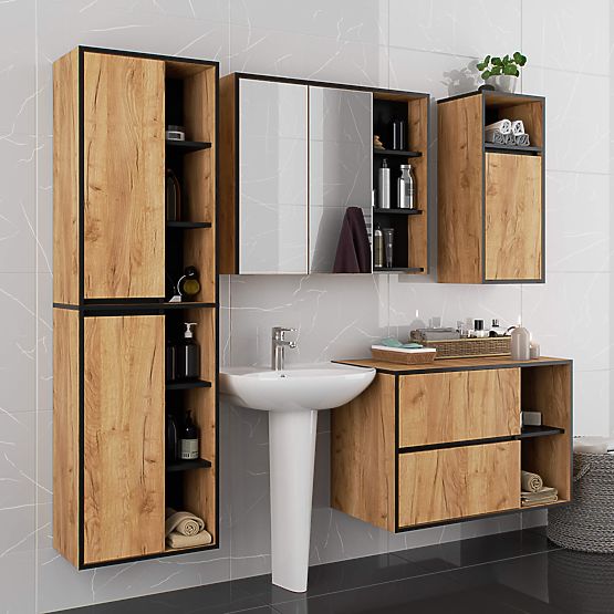 Hanging Bathroom Cabinet VAMI W50 Oak Craft / Black