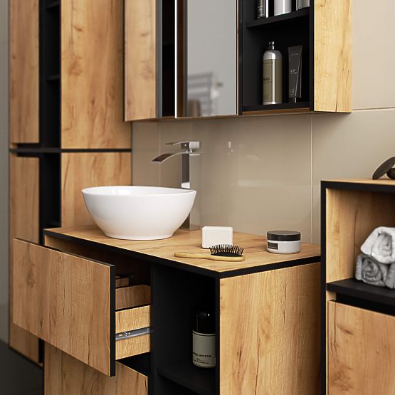 Hanging Bathroom Cabinet VAMI W50 Oak Craft / Black