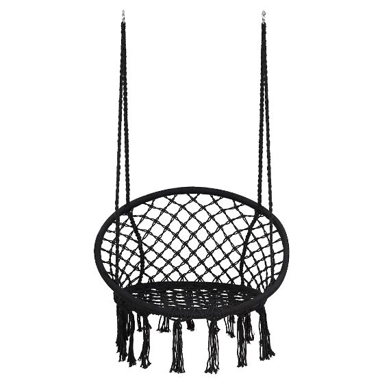Hanging Boho Chair with Cushion Black 490129A