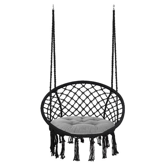 Hanging Boho Chair with Cushion Black 490129A