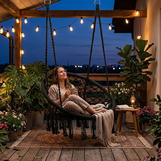 Hanging Chair Boho Garden Swing Black MultiGarden