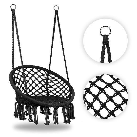 Hanging Chair Boho Garden Swing Black MultiGarden