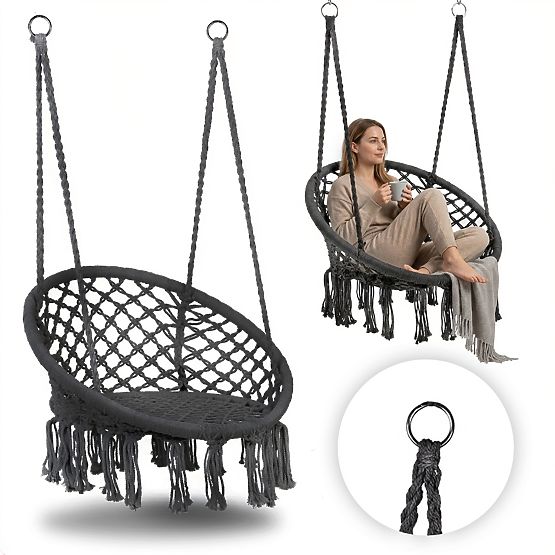 Hanging Chair Boho Garden Swing Stork Nest Grey MultiGarden