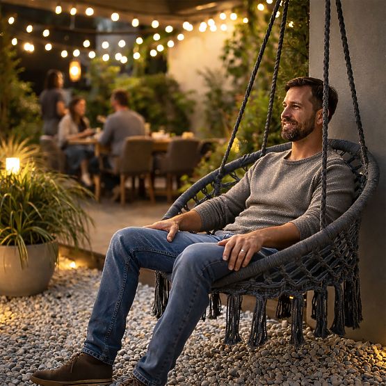 Hanging Chair Boho Garden Swing Stork Nest Grey MultiGarden