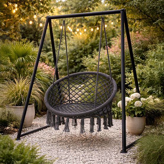 Hanging Chair Boho Garden Swing Stork Nest Grey MultiGarden