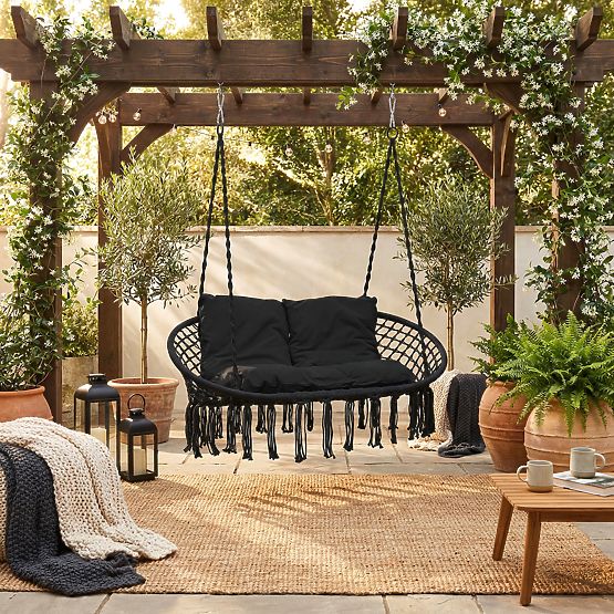 Hanging Chair Stork Nest LAGOS Black with Cushions