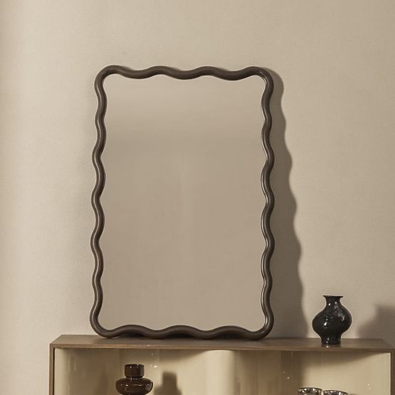 Hanging Mirror Glimmer in Wavy Frame, Dark Walnut